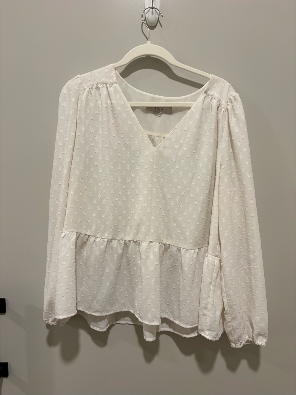 LOFT Cream Textured V-Neck Peplum Tunic